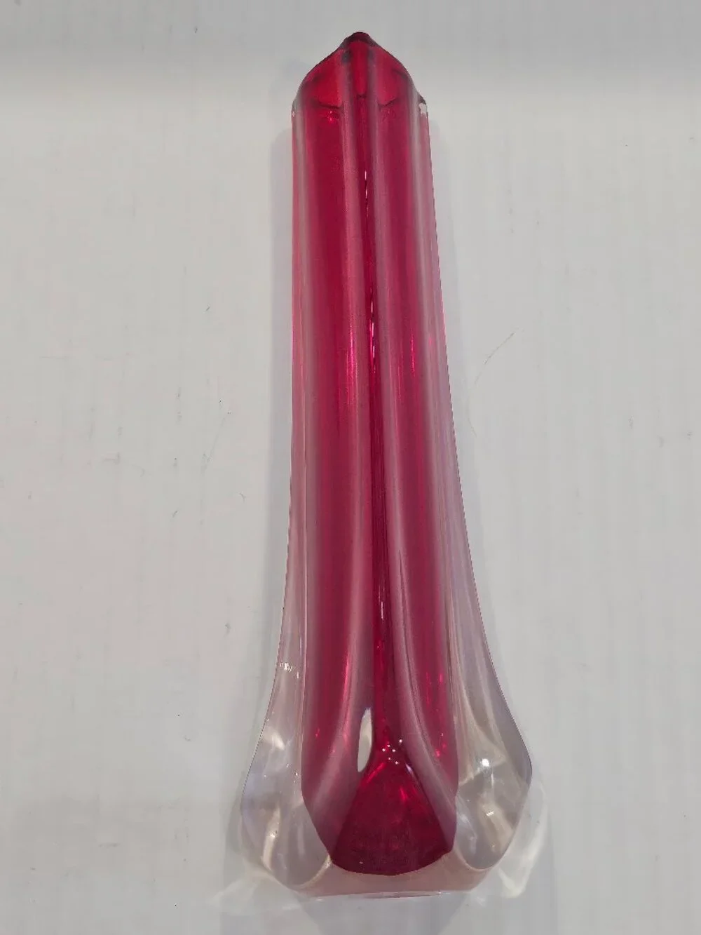 Gorgeous Crimson Whitefriars Tricorn Art Glass Vase Pattern 9570 Geoffrey Baxter
